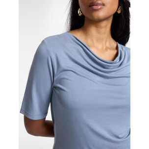 Elena Mirò - Camiseta con escote drapeado - Light - blue