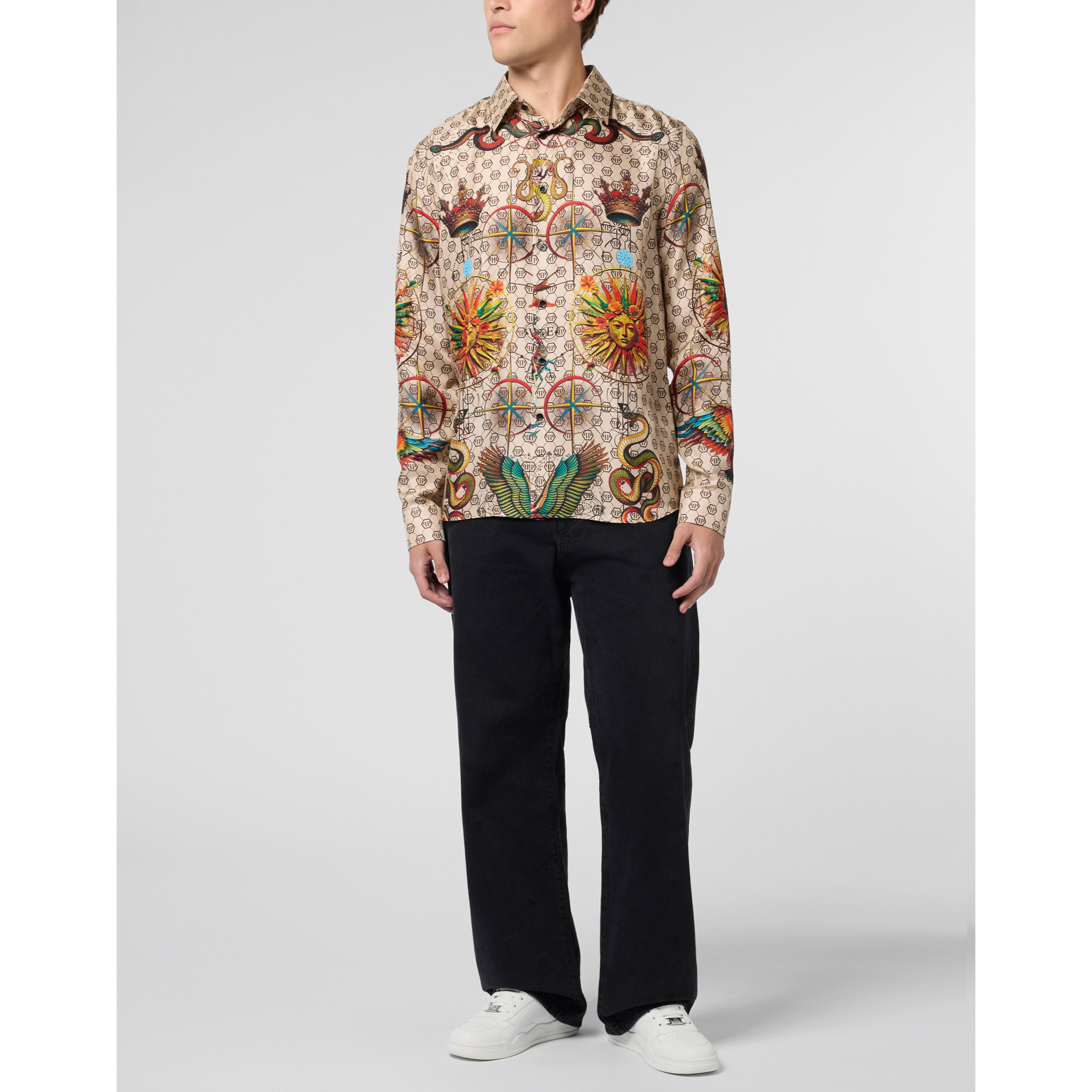 PHILIPP PLEIN Silk Pajamas Shirt Monogram Tattoo