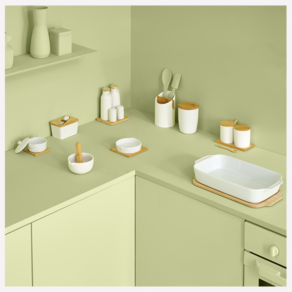 Cocotte céramique 10 cm Bambou et Blanc Seramik