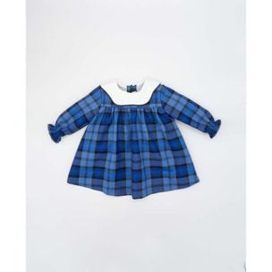 Vestido cuadros azules con cuello nube blanco