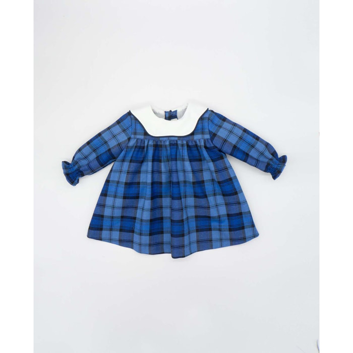 Vestido cuadros azules con cuello nube blanco