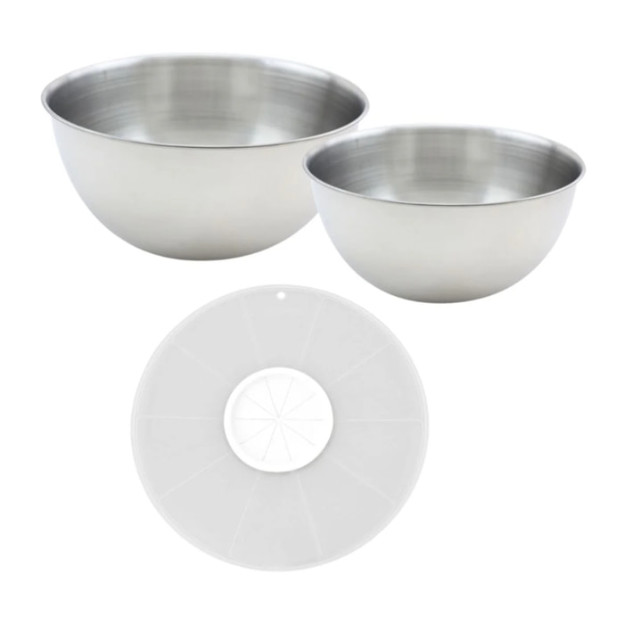 Ensemble de 2 bols de préparation 25 cm et 20.5 cm avec couvercle anti projections Fackelmann Basic
