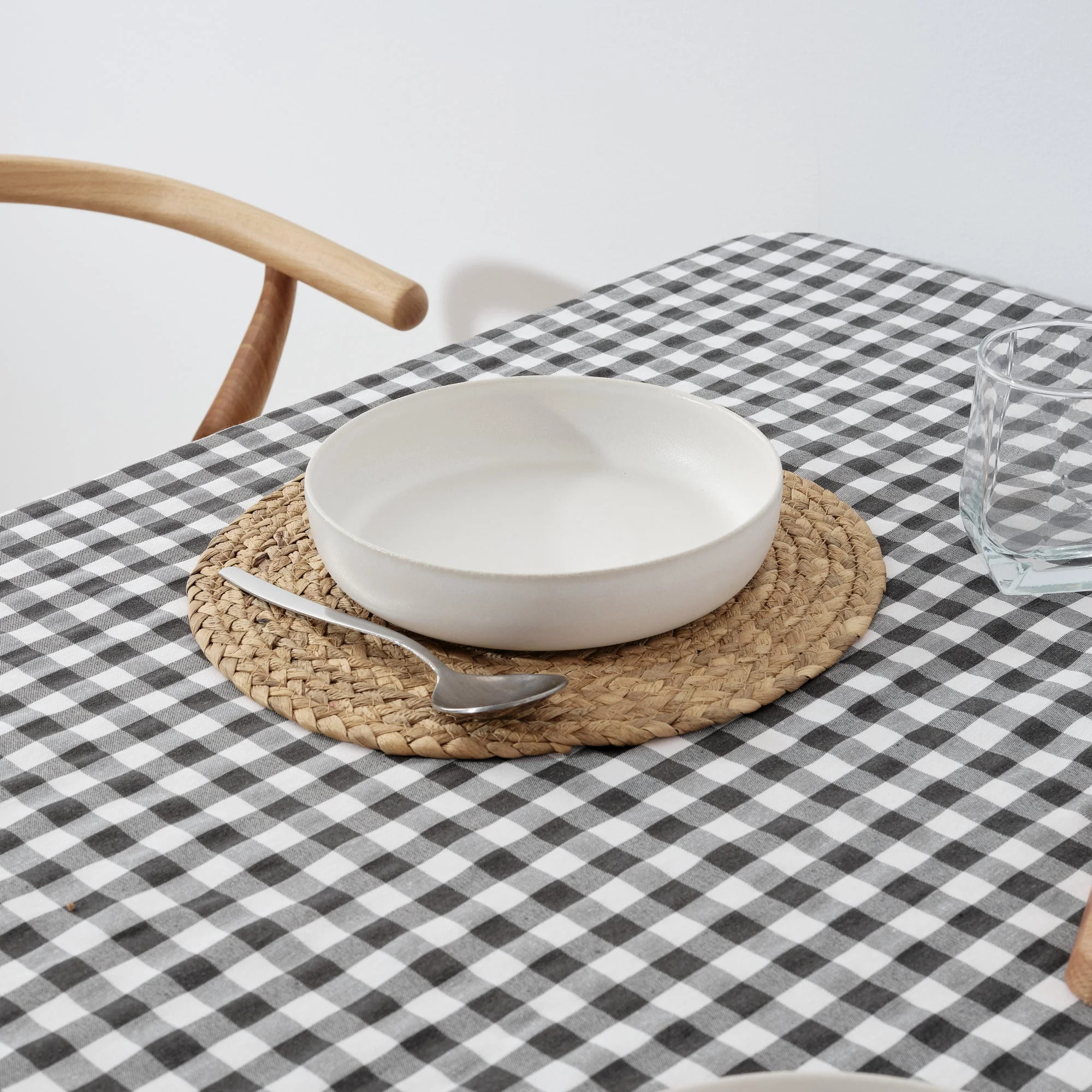 Nappe en tissu 100% coton Vichy Gris Foncé