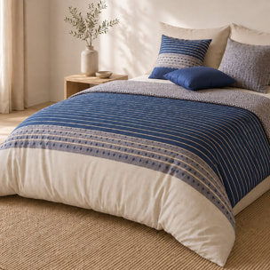 Parure housse de couette 100% percale de coton rayures horizontales - BLEVARIS