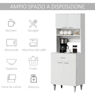 HOMCOM Credenza Alta da Cucina Madia Classica Bianca in Legno