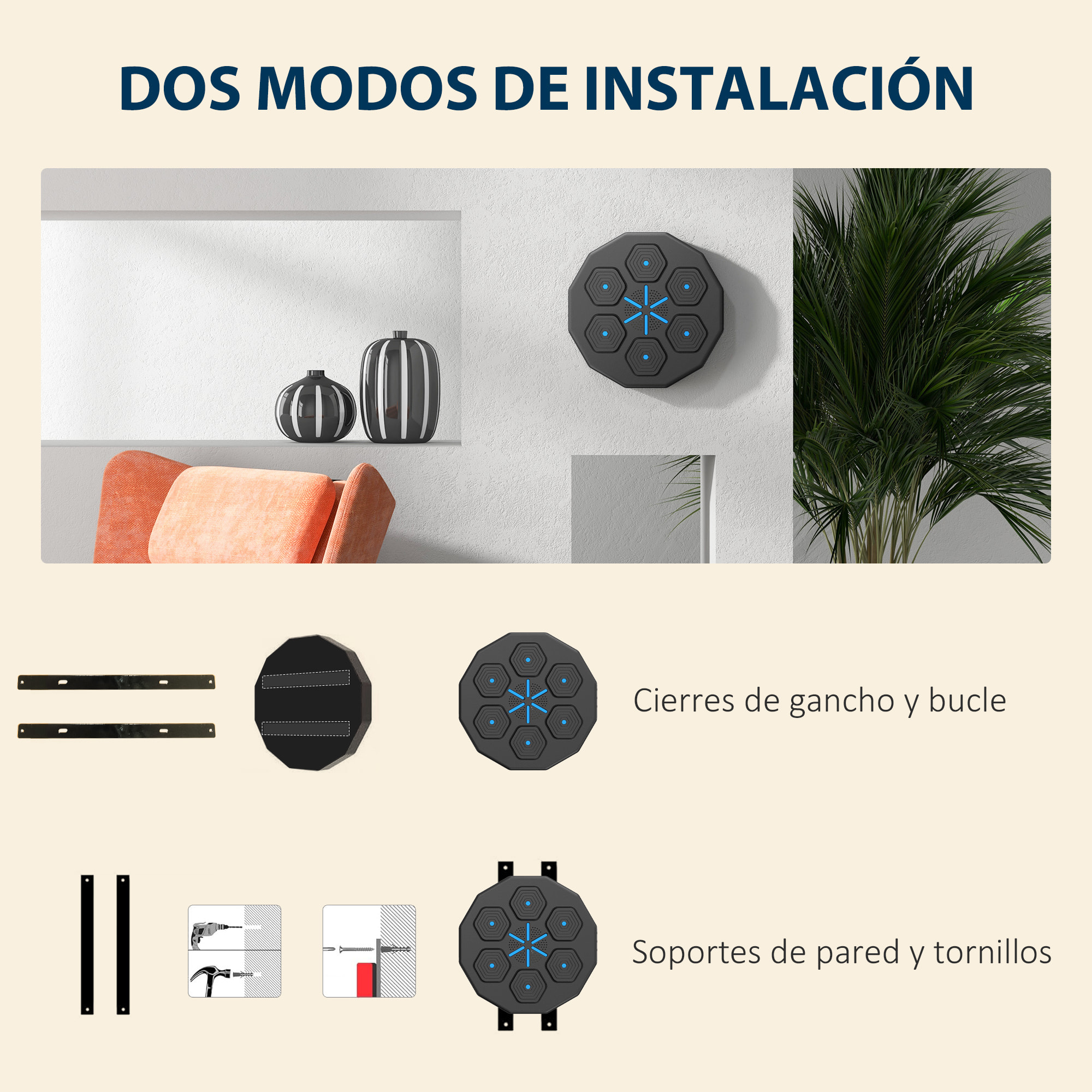 Boxeo Pared Musical con Guantes y Conexión Bluetooth, Máquina Boxeo Musical Pared con Luces LED, para Adultos y Niños en Casa, Oficina, Gimnasio