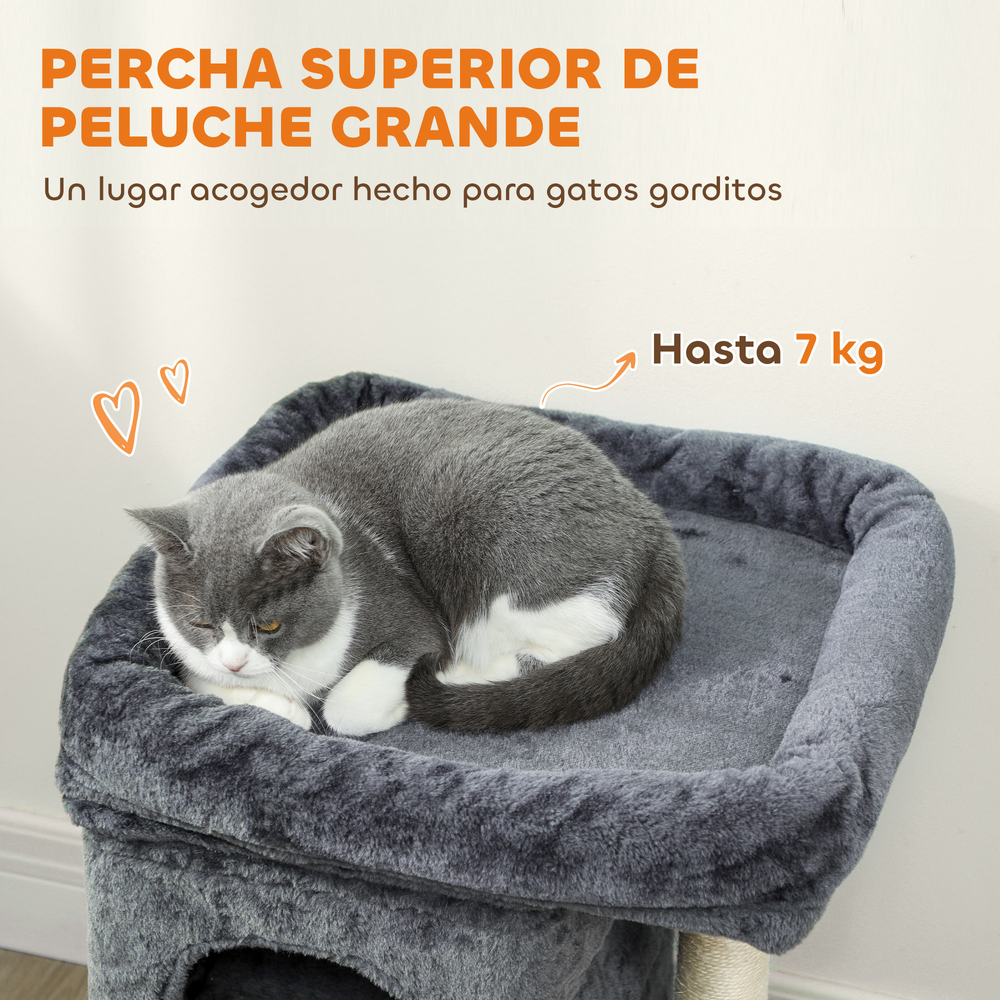 Árbol Rascador para Gatos, Árbol para Gatos 66 cm, Torre Escalador con Cama, 2 Cuevas, Poste de Sisal, Bola para Jugar, Gris Oscuro