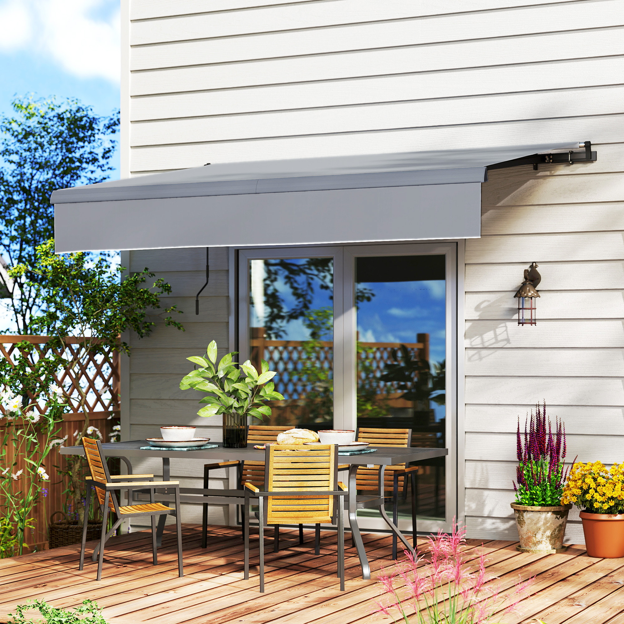 Toldo Manual Retráctil 3x2 m Toldo Exterior Terraza Enrollable Ajustable con Manivela Protección UV50+ Estructura de Aluminio y Metal para Balcón Jardín Gris