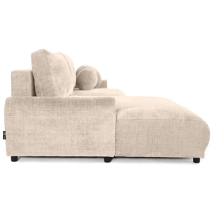 Nelly - canapé d'angle gauche 4 places convertible avec coffre en velours texturé - Beige