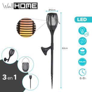 Well home - lámpara solar de jardín 'flame' multifuncional luces led h.62cm