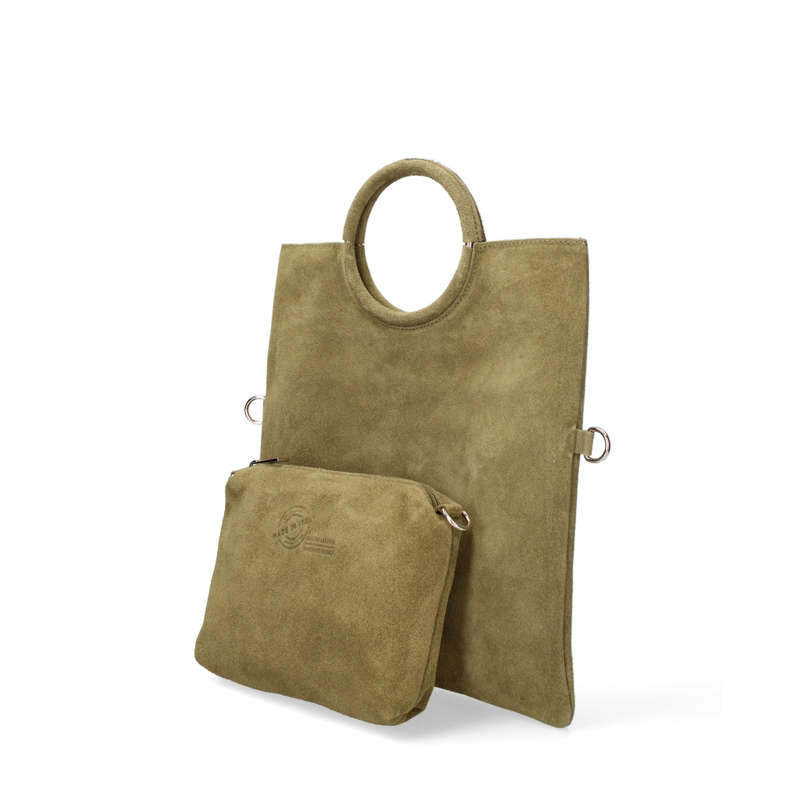 Borsa a mano da donna Made in Italy - Modello Zelia - Pelle scamosciata - 29.0 x 30.0 x 1.0 cm