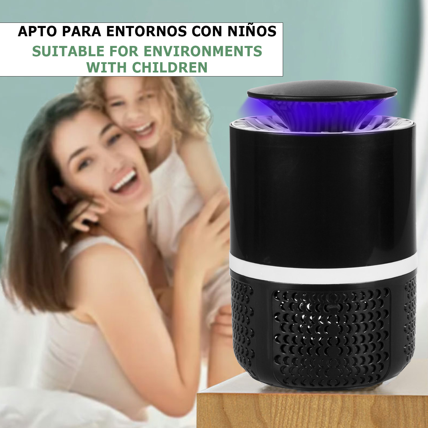 Trappola per zanzare elettrica con luce LED, aspirapolvere e serbatoio.