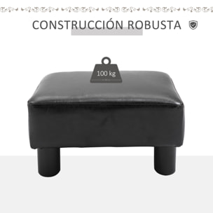 Reposapiés Otomano Taburete Pequeño Tapizado en Piel Sintética con Asiento Acolchado de Espuma y Patas de Plástico para Sofá Dormitorio 40x30x24 cm Negro