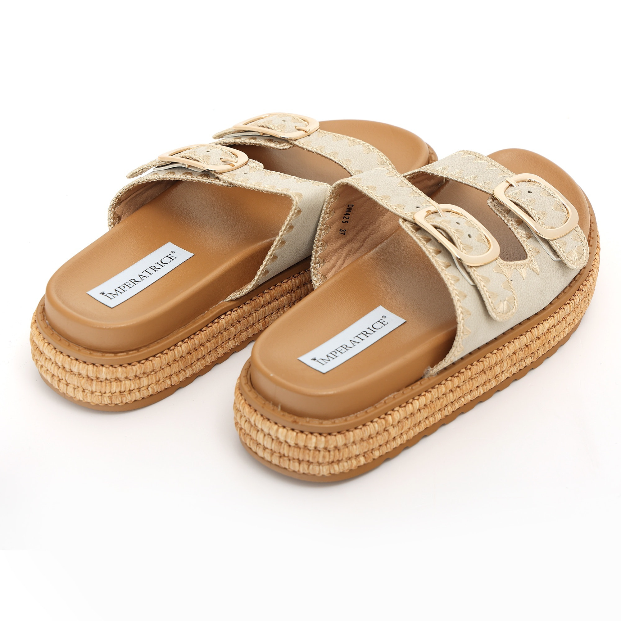 Sandali platform in simil pelle con fibbie color oro