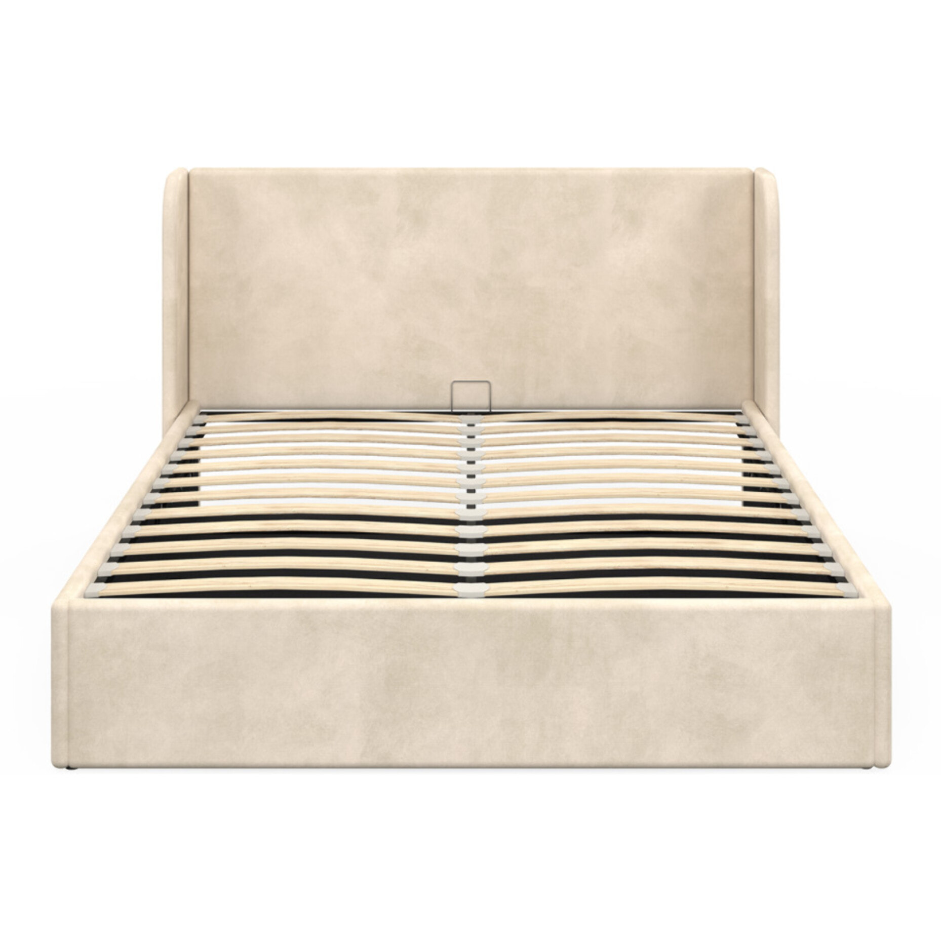 Lit coffre Lucia en velours beige avec sommier et tête de lit 140x190cm