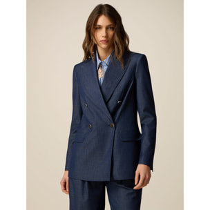 Oltre - Blazer cruzado efecto denim - Azul