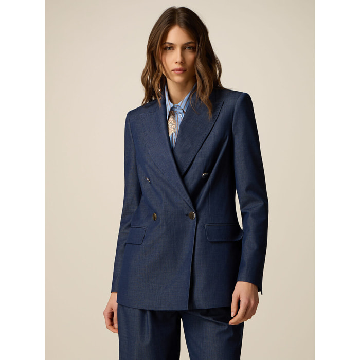 Oltre - Blazer cruzado efecto denim - Azul