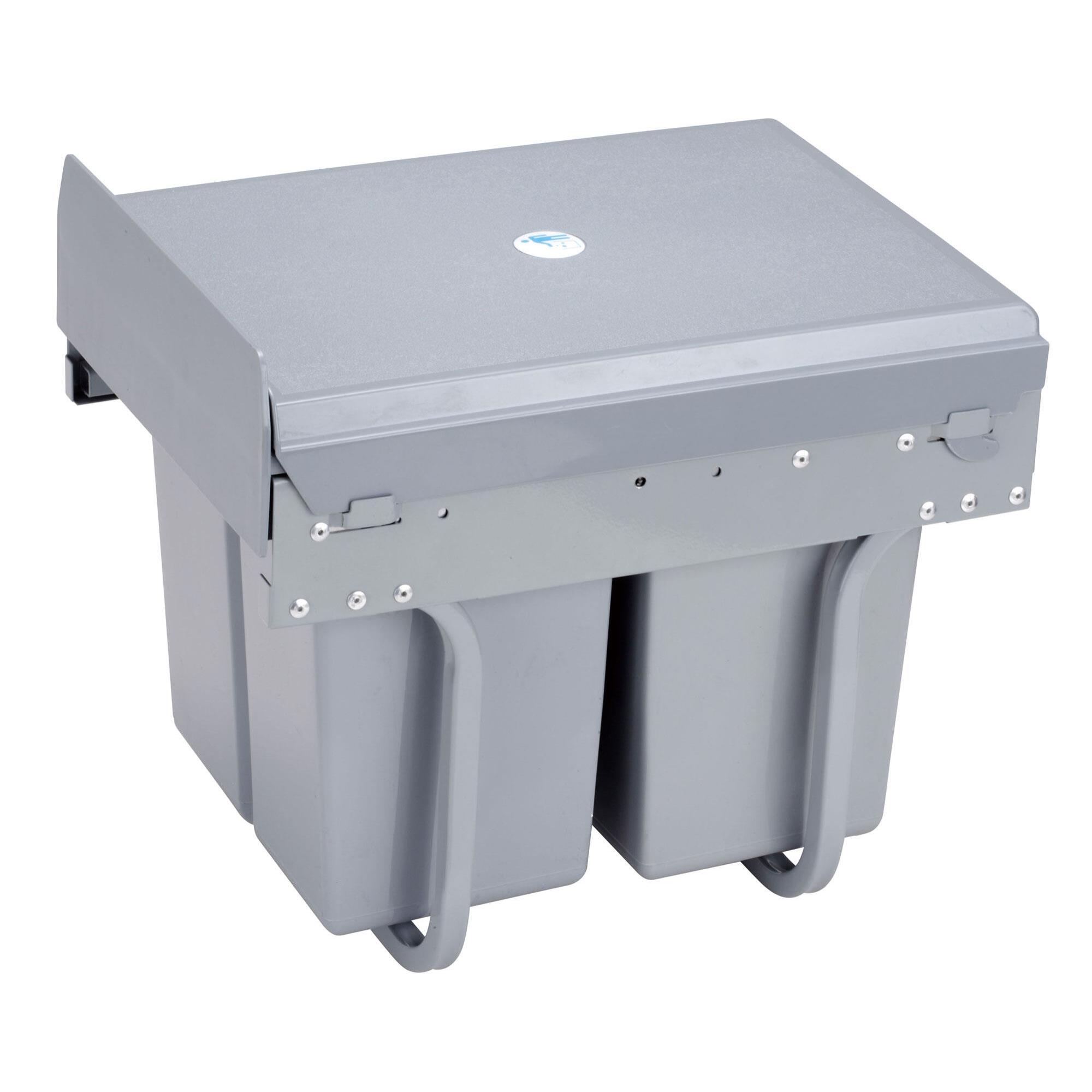 Contenedor de reciclaje para mueble de cocina, cubos de basura bajo fregadero, fijación inferior y extracción manual, cubos extraíbles, con tapa