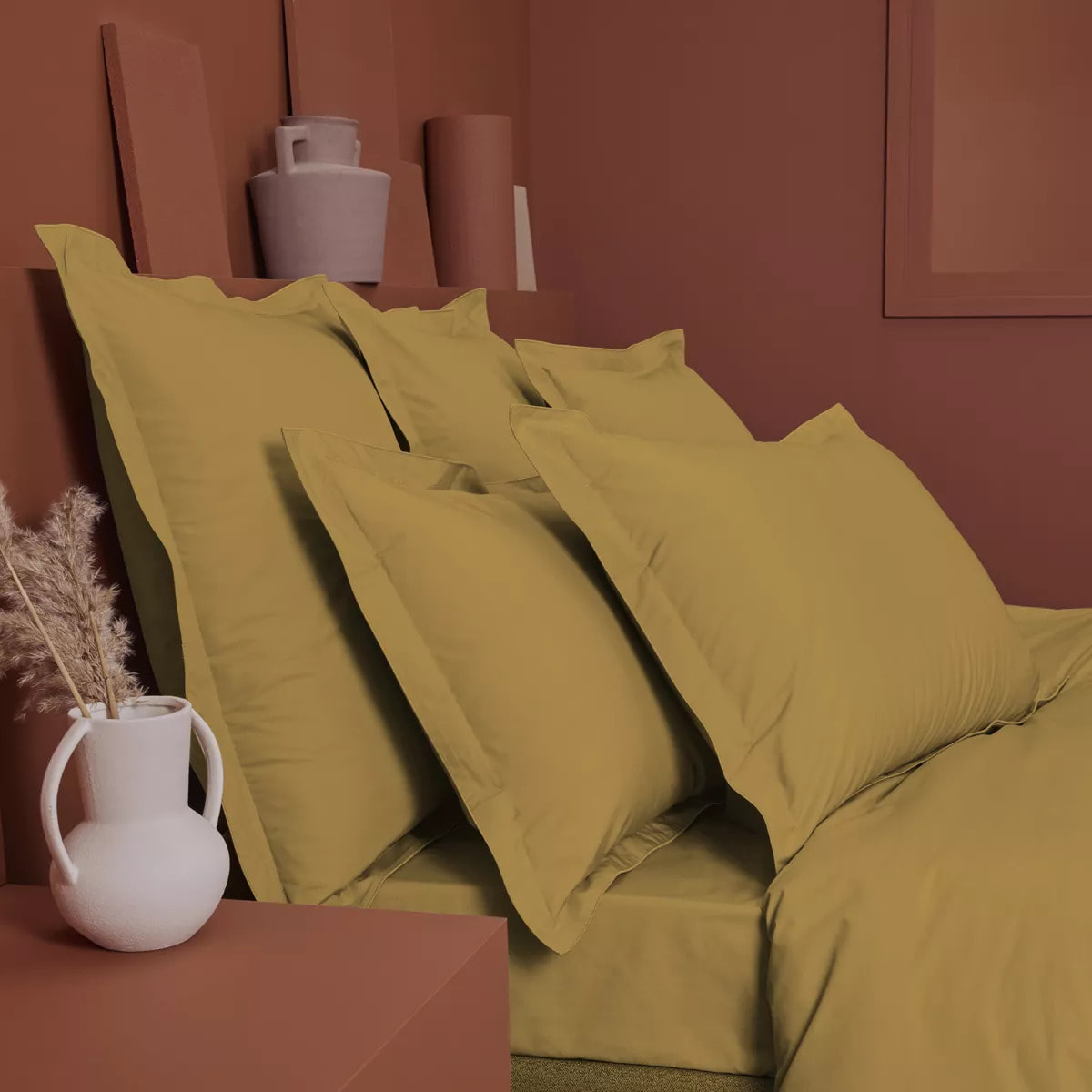 Drap housse b30 percale de coton uni jaune La percale francaise safran