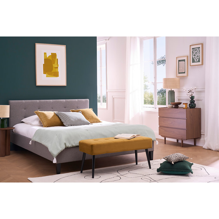 Lit 2 places 180x200 cm en tissu gris capitonné MARQUISE