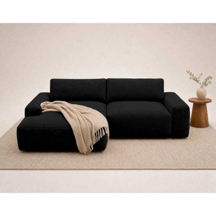 Tama - Canapé d'angle gauche 4 places convertible avec coffre en tissu - Noir