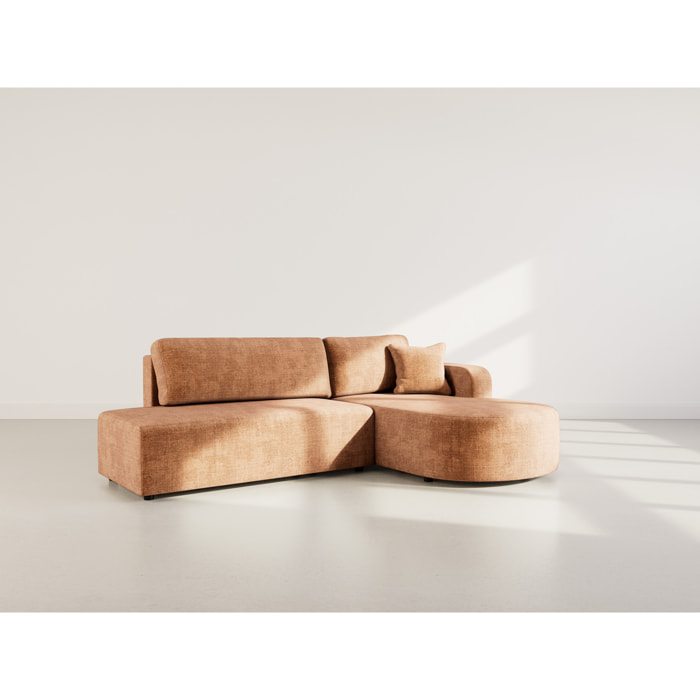 Miro - Canapé d'angle droit 4 places convertible avec coffre en velours texturé - Rouille
