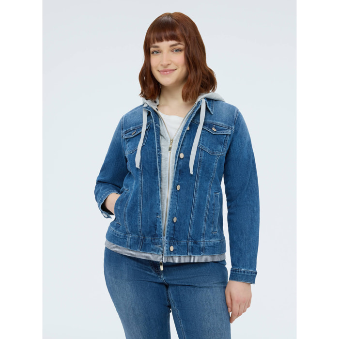 Fiorella Rubino - Giacca in denim con cappuccio in felpa staccabile - Blu