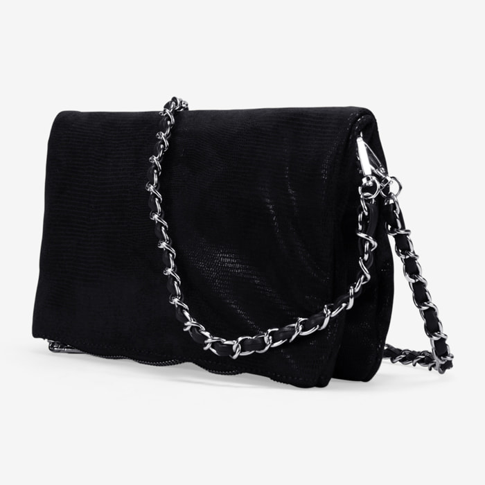 Bolso con solapa negro y asas de cadena
