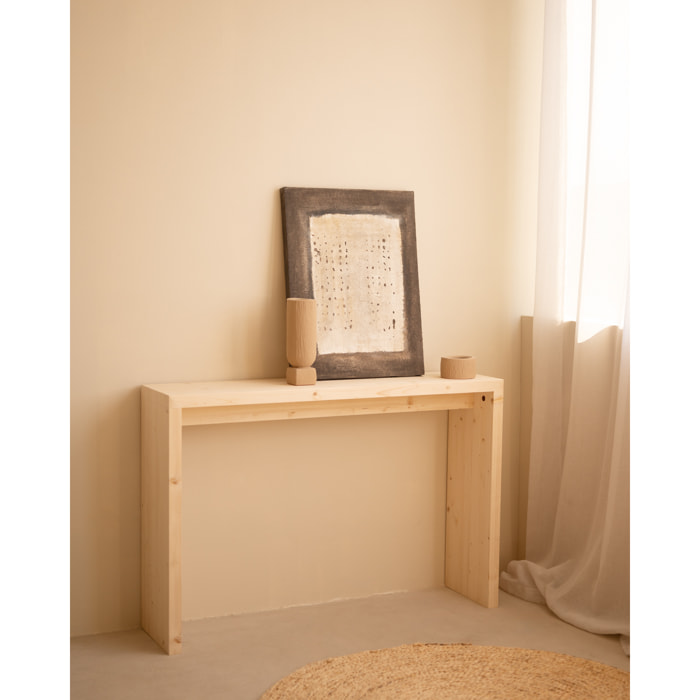 Consola de madera maciza en tono natural de 120x80cm Alto: 80 Largo: 120 Ancho: 30