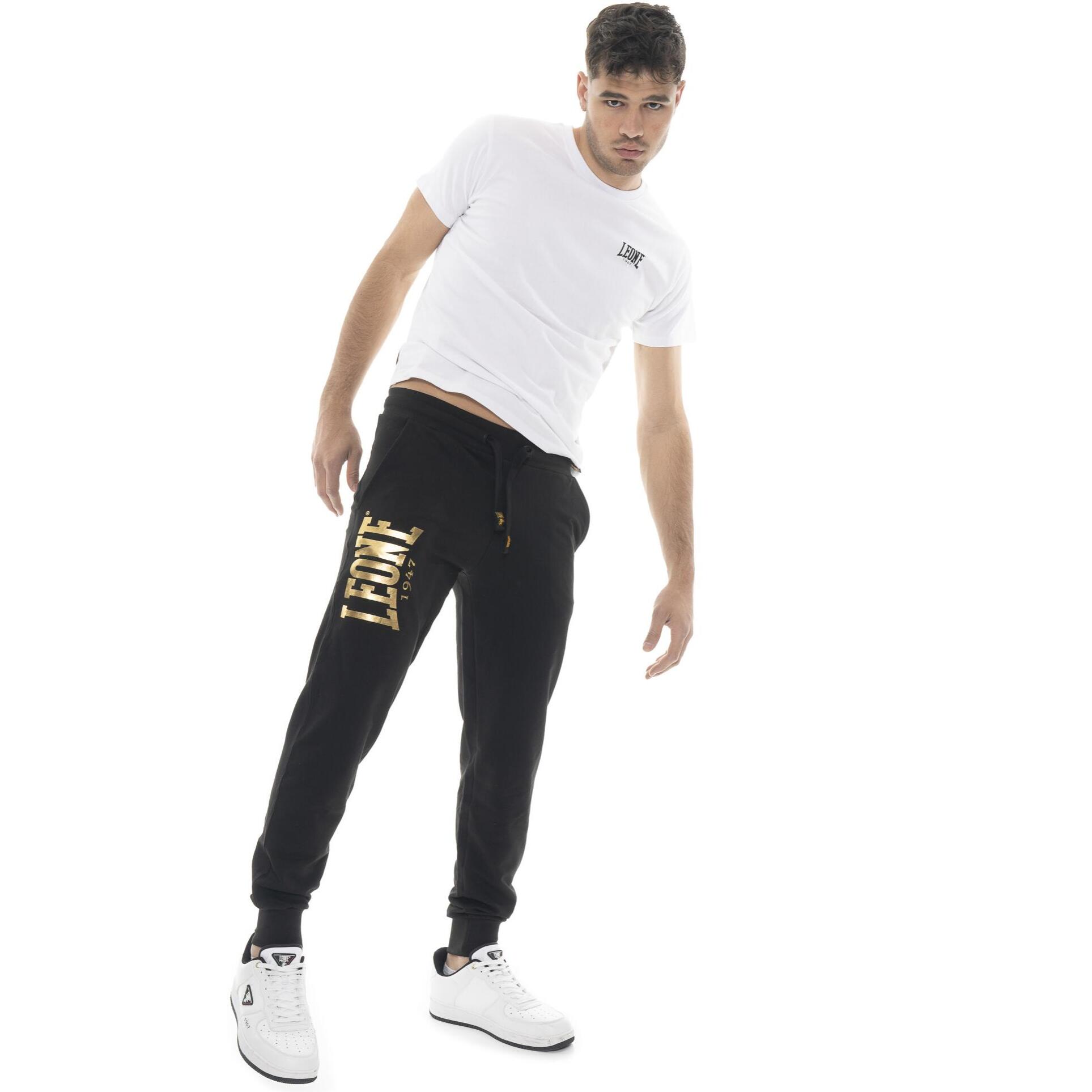 Pantalone sportivo invernale uomo con polsino al fondo, stampa Leone 1947 Gold