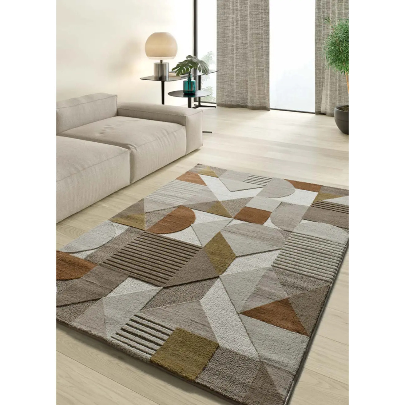 MELFI Alfombra geométrica con relieve en tonos cobrizos, varias medidas disponibles
