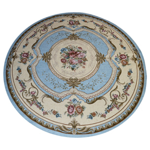 Tappeto Rotondo Salotto Stile Classico Azzurro