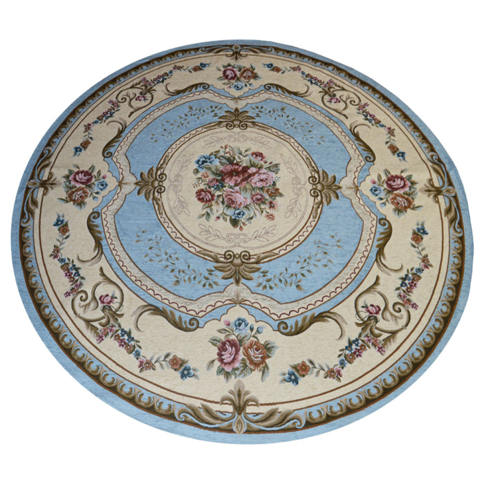 Tappeto Rotondo Salotto Stile Classico Azzurro