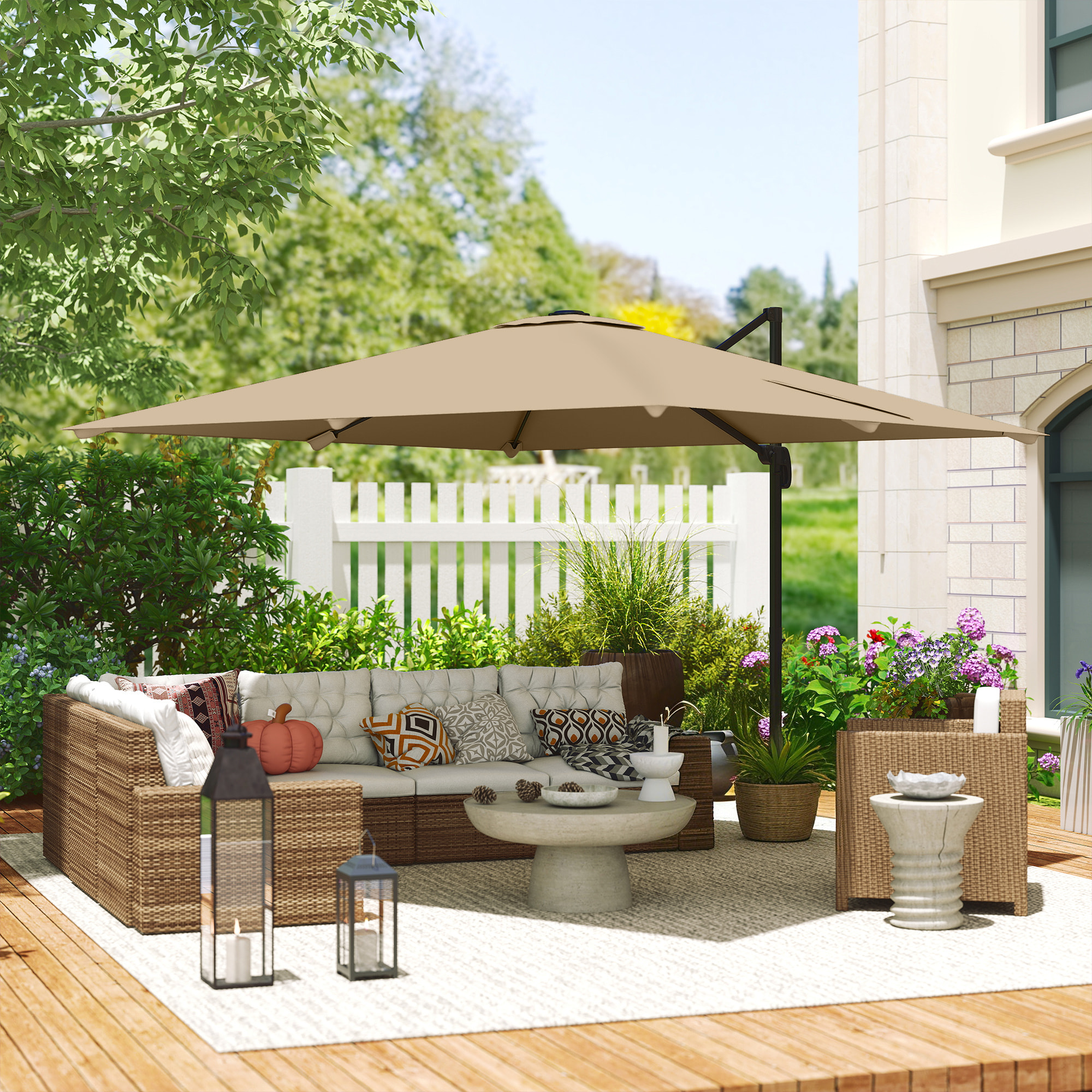 Parasol déporté pivotant inclinable 3 x 3 m alu métal polyester kaki