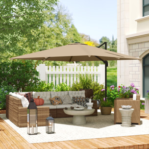 Parasol déporté pivotant inclinable 3 x 3 m alu métal polyester kaki