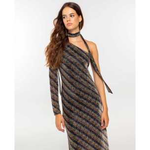 Vestido largo con brillo de manga larga.