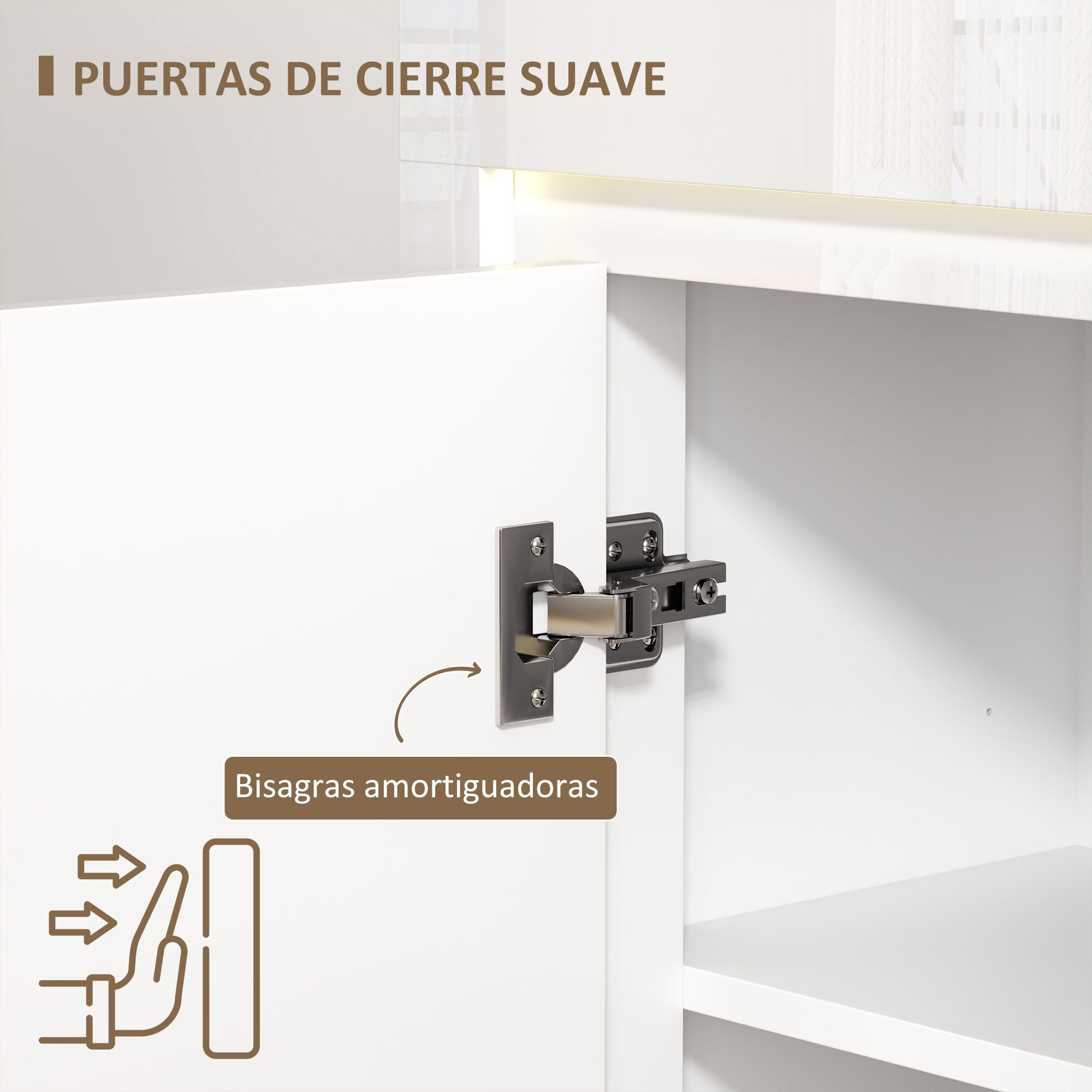 Aparador con Luces LED Aparador de Salón con 4 Cajones Cierre Suave Estantes Ajustables y Mando a Distancia Mueble Aparador de Dormitorio 120x34x80 cm Blanco Brillo