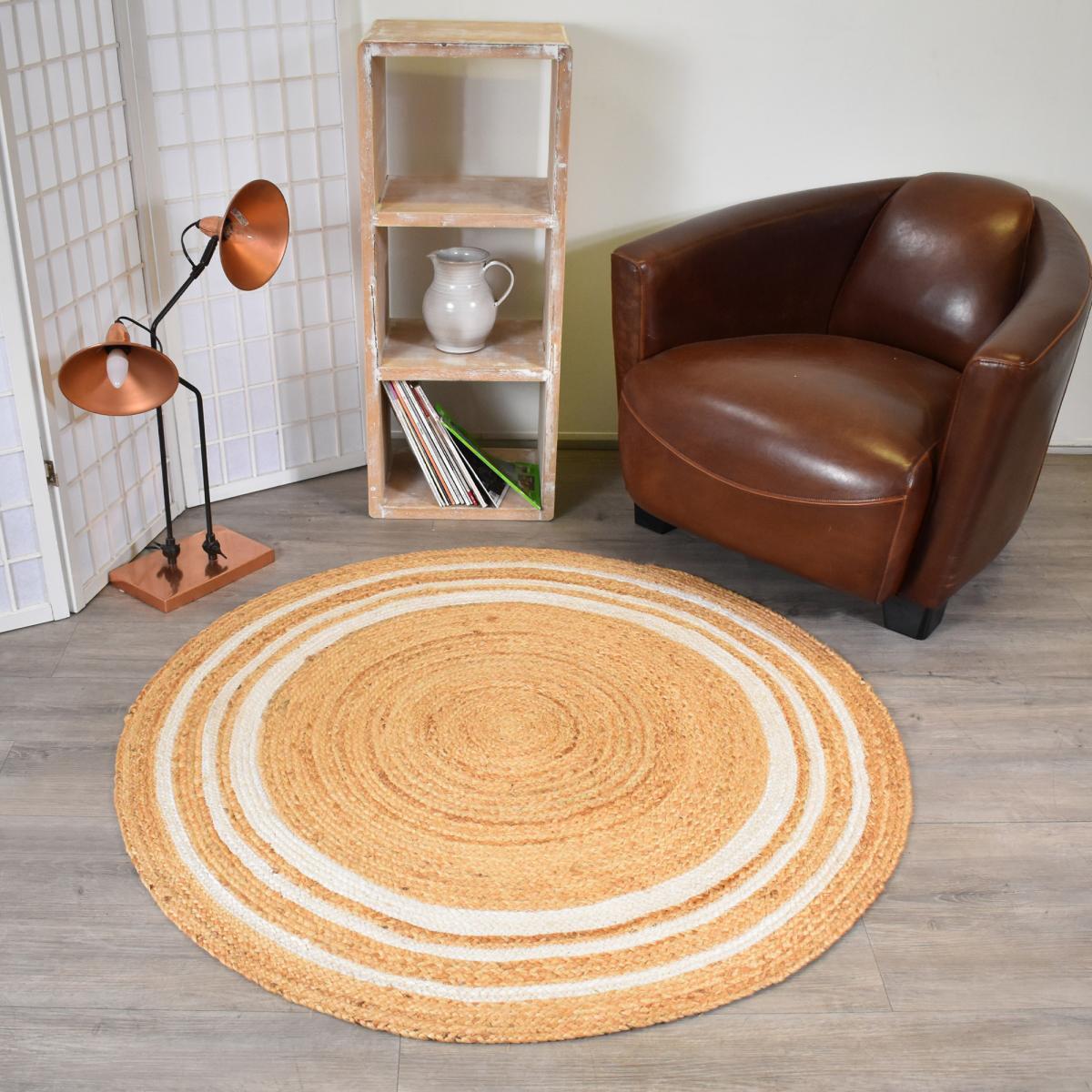 Tapis rond fait main en jute motif uni JUDA