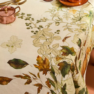 Nappe lin & coton lavé 190 g/m² imprimé beige orange Delices d'automne potiron