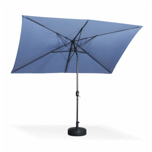 Parasol droit rectangulaire 2x3m - Touquet bleu grisé - mât central en aluminium orientable et manivelle d'ouverture