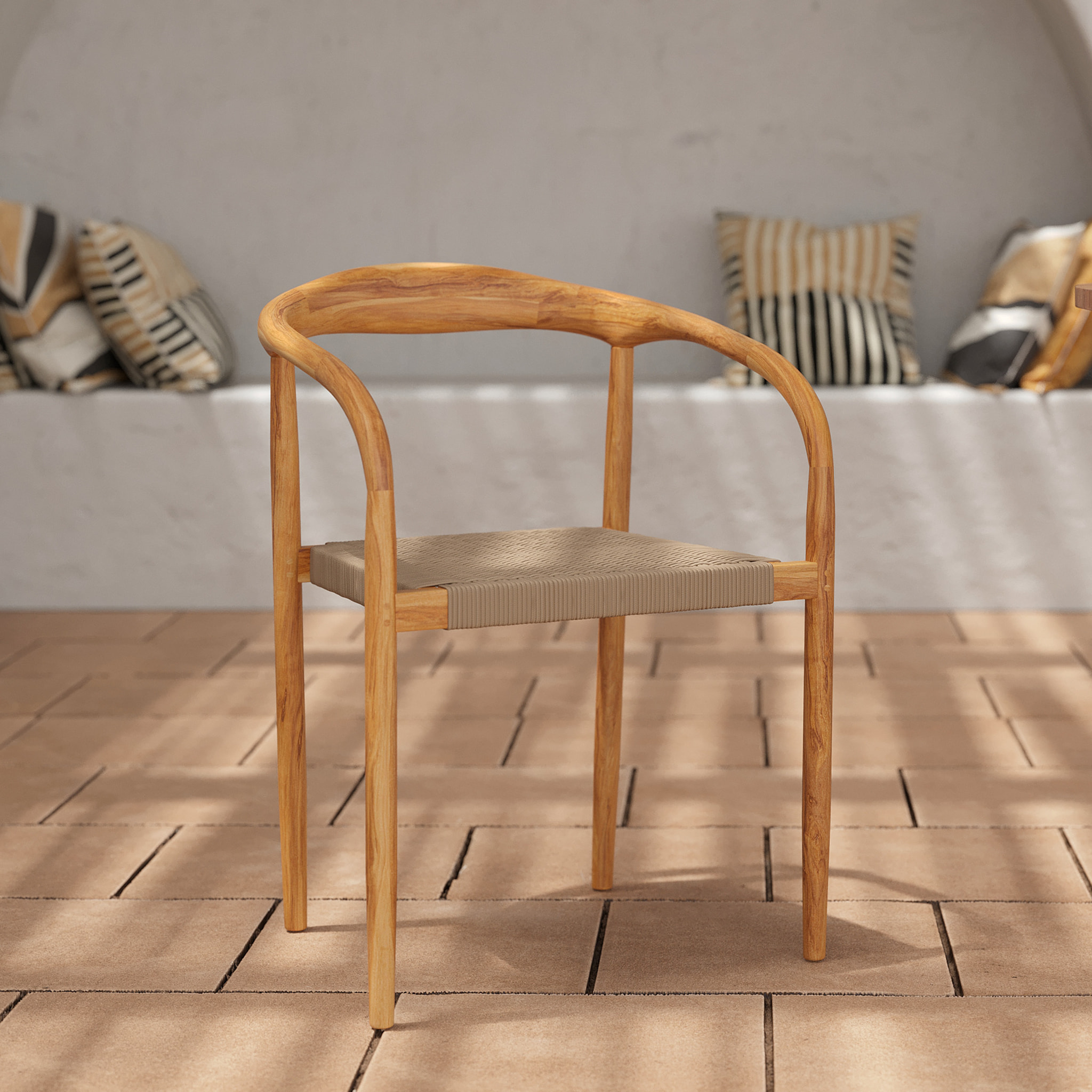 Chaise de jardin en corde tressée grise et bois de teck - Lanza