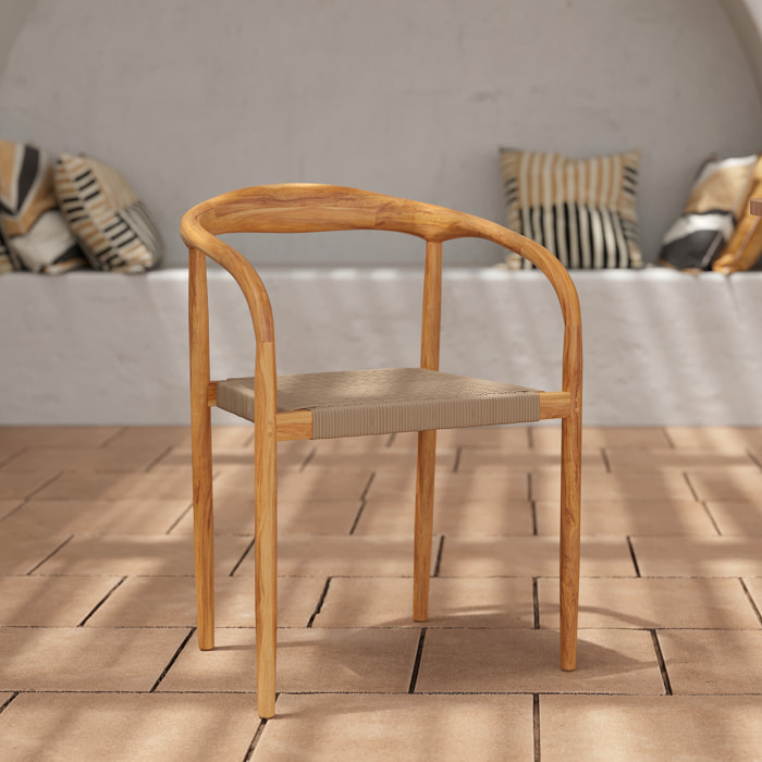 Chaise de jardin en corde tressée grise et bois de teck - Lanza