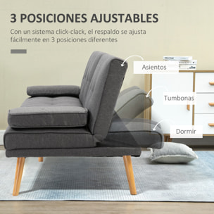 Sofá Cama 3 Plazas Sofá Cama Plegable con Respaldo Ajustable de 3 Niveles Reposabrazos Desmontable y 2 Soportes para Vasos 181x77x78 cm Gris Oscuro