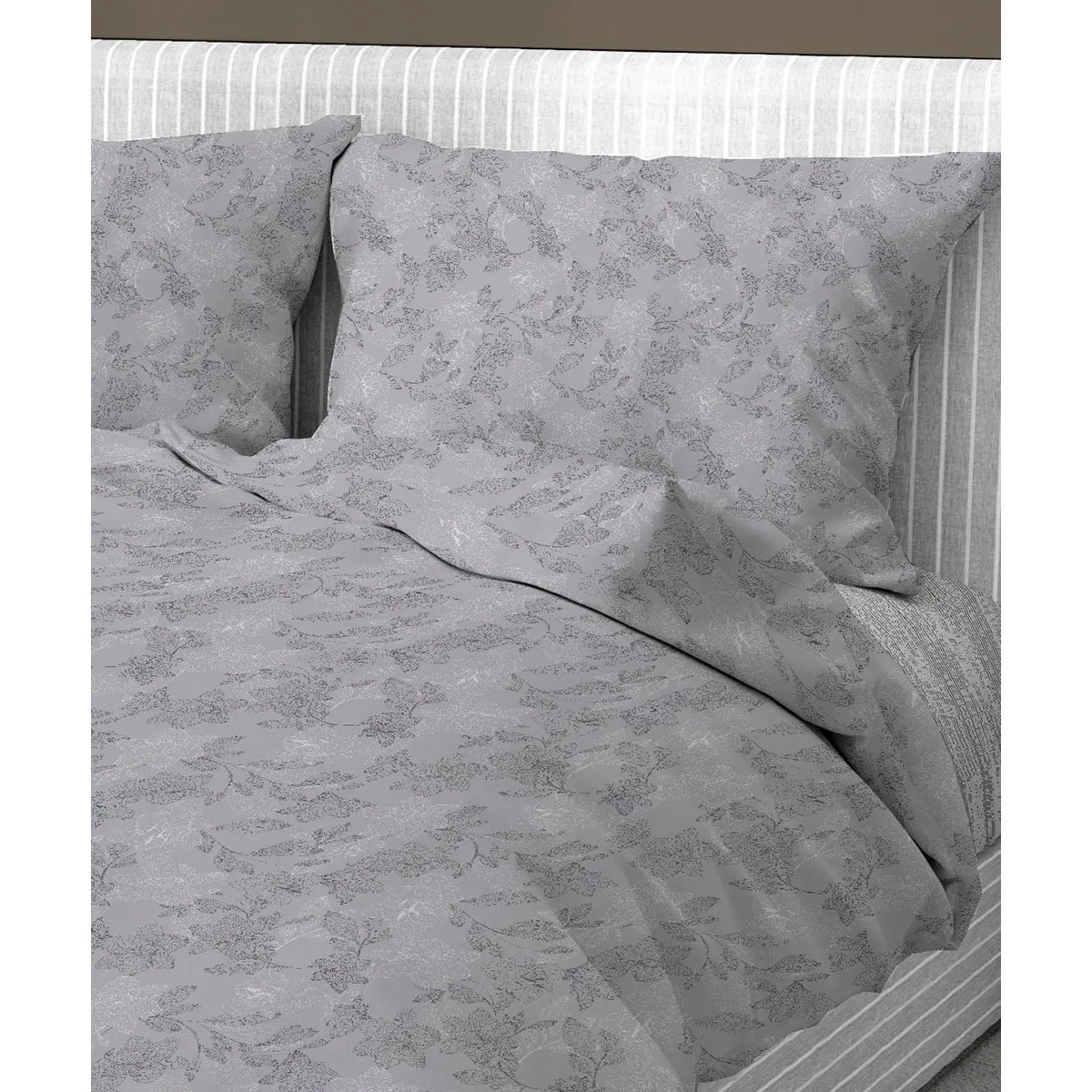 Parure Copripiumino Lily Grigio per letto singolo in 100% Cotone e Made in Italy, moderno floreale