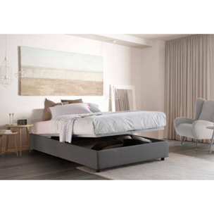 Letto piazza e mezza Andla, Letto contenitore con rivestimento in tessuto, 100% Made in Italy, Apertura frontale, adatto per materasso Cm 120x200, Grigio