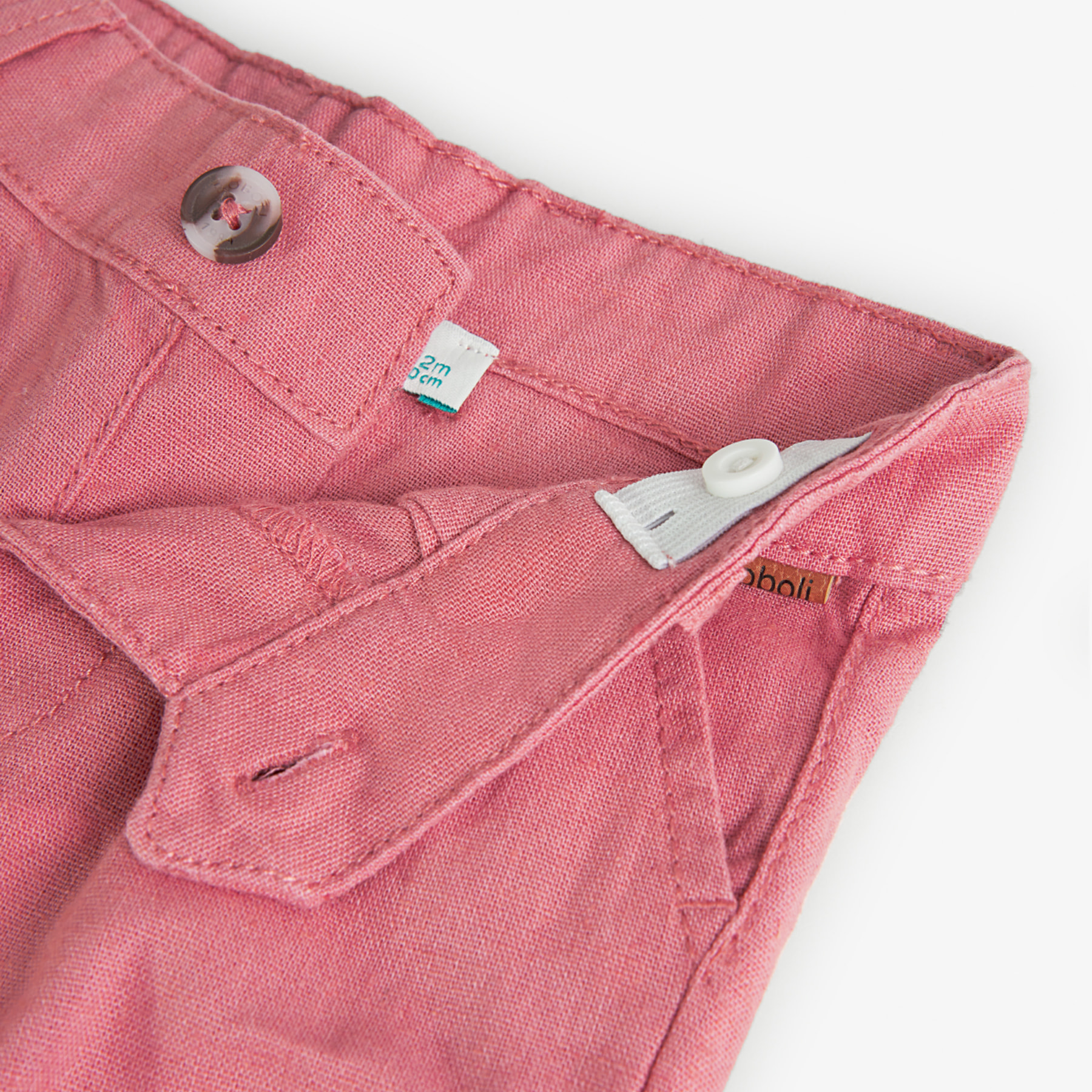 Bermudas de lino niño, naranja liso, cierre de botón