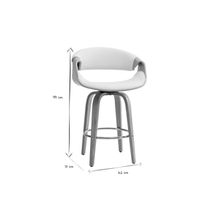 Tabouret de bar design blanc et bois clair H68 cm ARAMIS