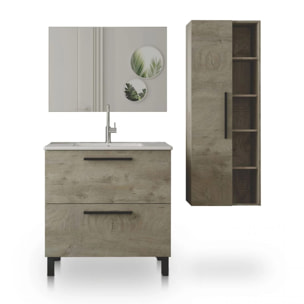 Pack de baño con lavabo cerámico y columna Sense Plus V2 Roble Alaska