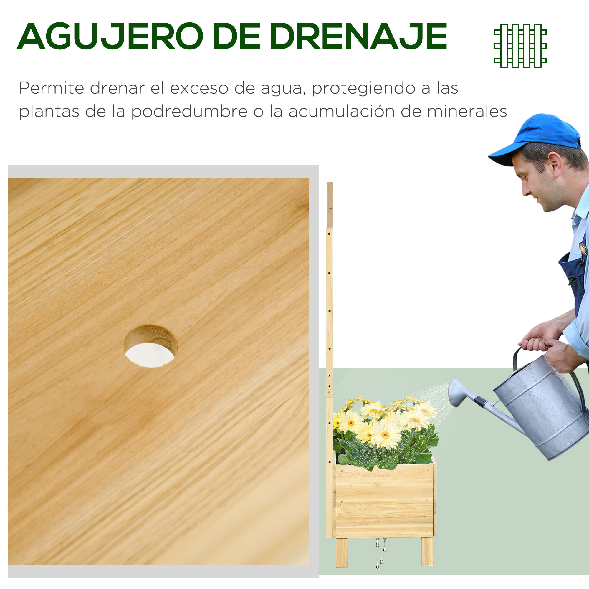 Jardinera de Madera con Enrejado Jardinera con Celosía Arriate de Jardín con Tela no Tejida y 2 Orificios de Drenaje para Cultivos Verduras Flores 60x43x147 cm Natural