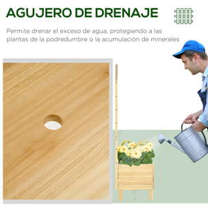 Jardinera de Madera con Enrejado Jardinera con Celosía Arriate de Jardín con Tela no Tejida y 2 Orificios de Drenaje para Cultivos Verduras Flores 60x43x147 cm Natural